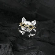 Dog Lover’s Sterling Silver Ring with Tiny Glasses