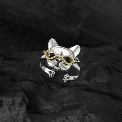 Dog Lover’s Sterling Silver Ring with Tiny Glasses