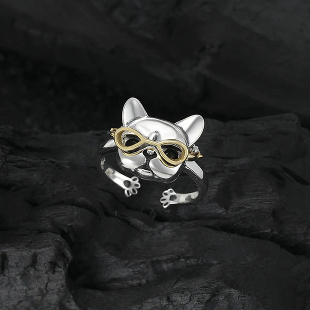 Dog Lover’s Sterling Silver Ring with Tiny Glasses