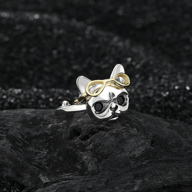 Dog Lover’s Sterling Silver Ring with Tiny Glasses