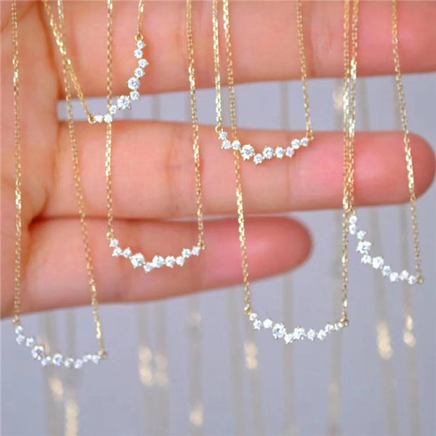 Dainty 18K Gold Plated Zirconia Bar Necklace